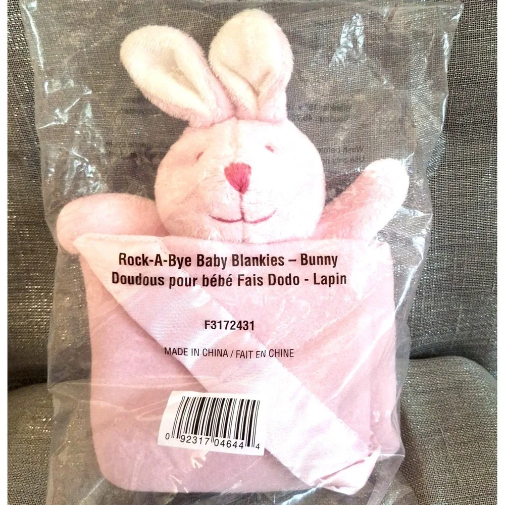 Rock-A Bye Baby Blankies Bunny Pink Silky Lovey Stuffed Security Blanket Toy New